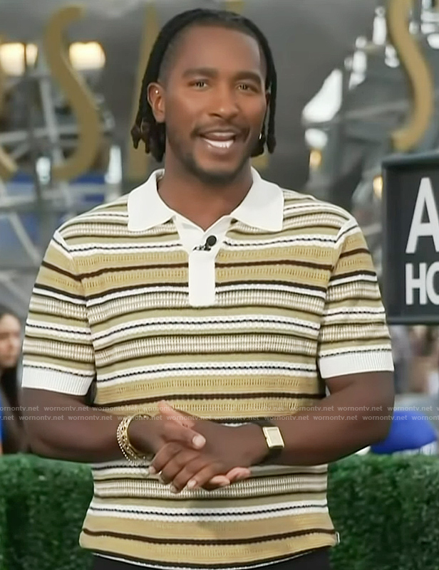 Scott’s stripe knit polo on Access Hollywood