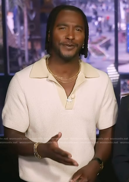 Scott’s white knit polo on Access Hollywood