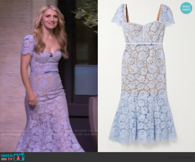 Self Portrait Belted corded lace midi dress worn by Annaleigh Ashford on Live with Kelly and Mark