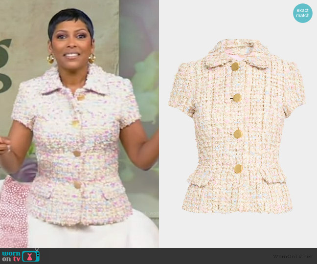 Sergio Hudson Short-Sleeve Tweed Metallic Jacket worn by Tamron Hall on Tamron Hall Show