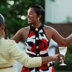 Shamea’s floral button front top and skirt on The Real Housewives of Atlanta