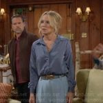 Sharon’s blue sparkly shirt on The Young and the Restless