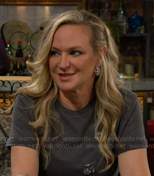 Sharon’s grey embellished t-shirt on The Young and the Restless