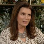 Sheila’s beige and black print wrap blouse on The Bold and the Beautiful