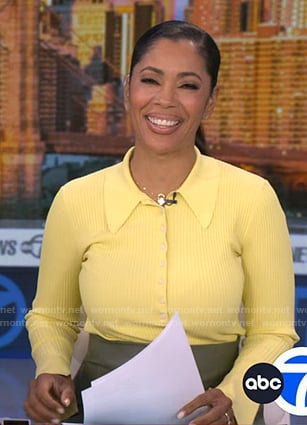 Shirleen Allicot’s yellow ribbed polo top on Good Morning America