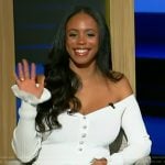 Sierra Mayhew’s white button off shoulder dress on Tamron Hall Show