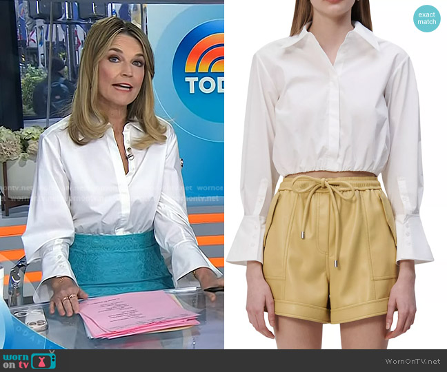 Simkhai Blythe Poplin Crop Shirt worn by Savannah Guthrie on Today