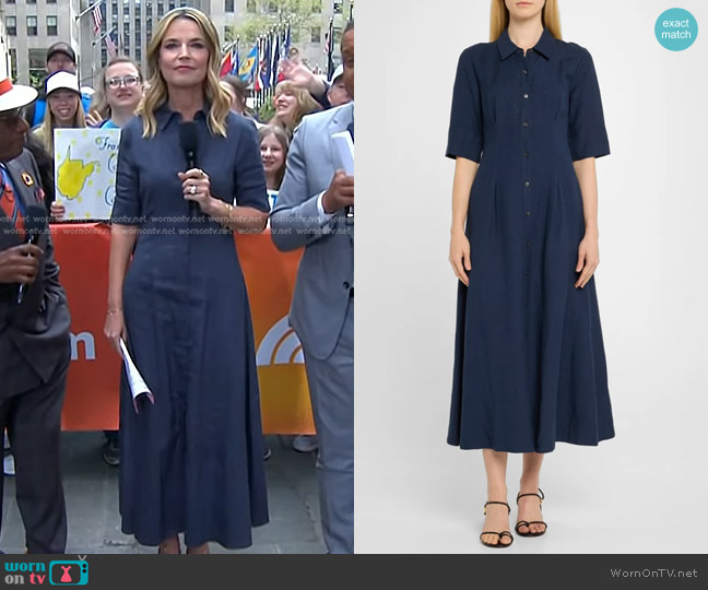 Simkhai Claudine Midi Shirtdress in Midnight worn by Savannah Guthrie on Today