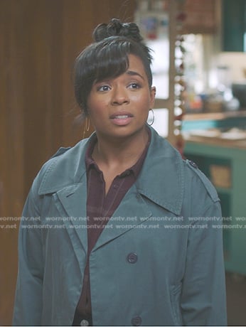 Simone’s blue short trench jacket on Greys Anatomy