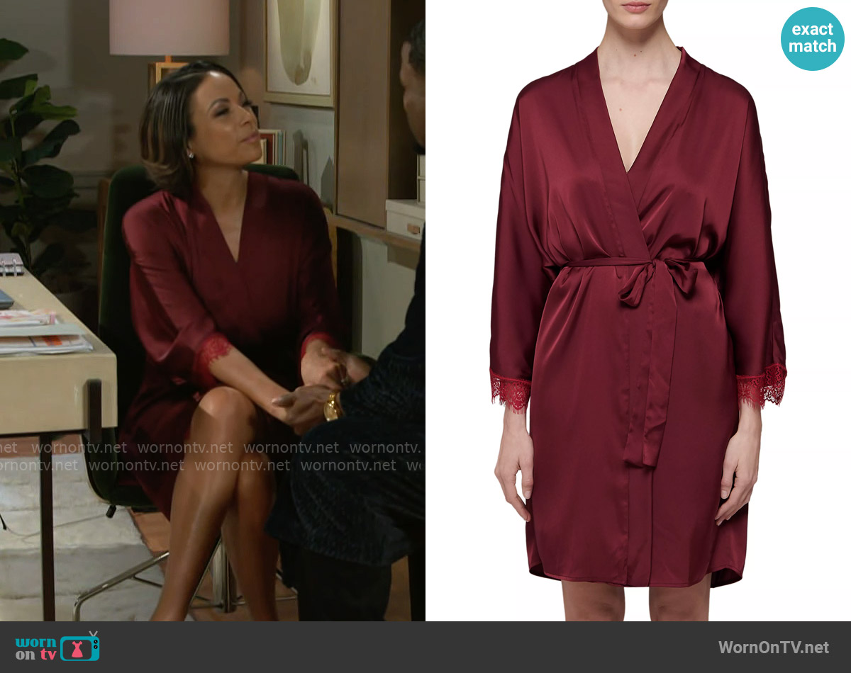 Simone Perele Satin Secrets Lace-Trimmed Robe worn by Nicole Dupree Richardson (Daphnee Duplaix) on Beyond the Gates
