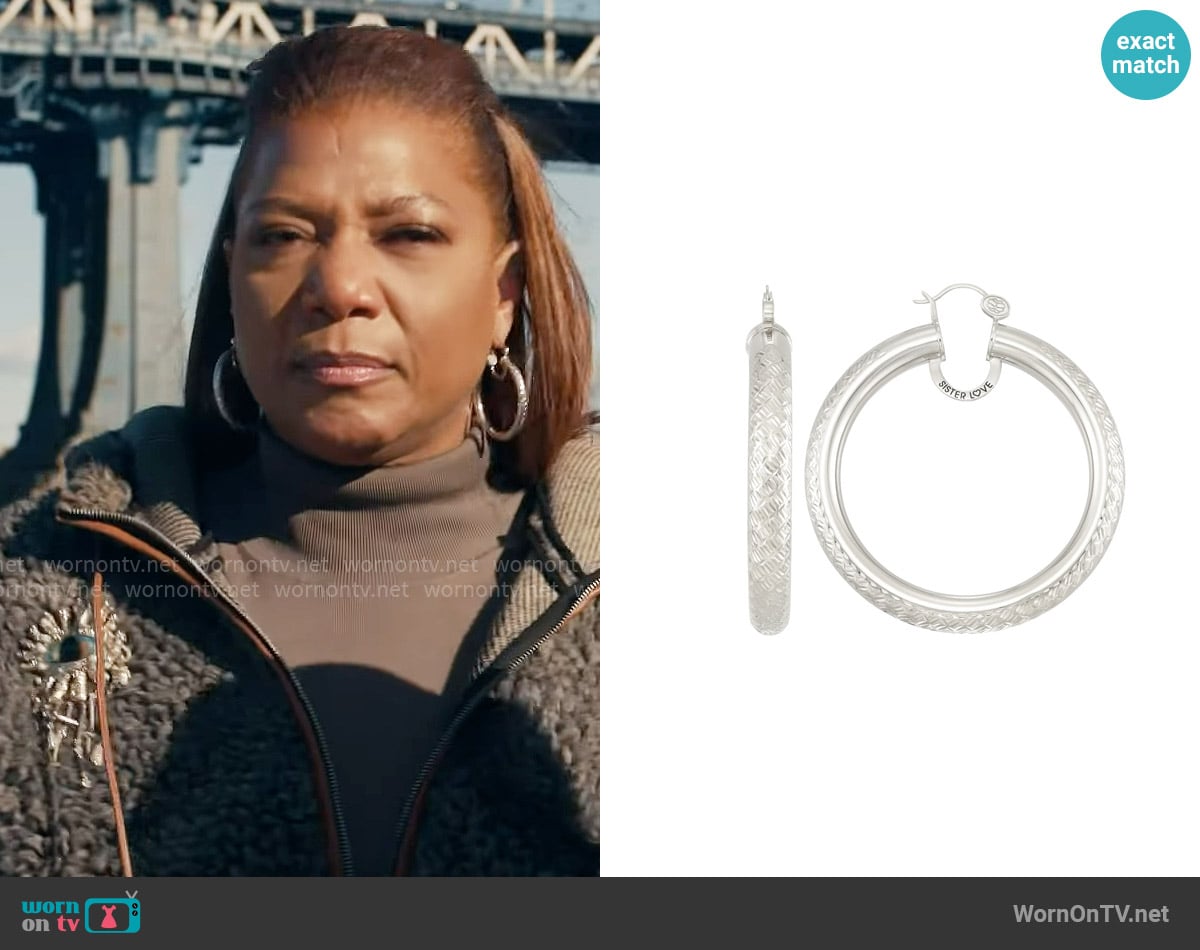Simone I. Smith Sister Love Diamond Cut Queen Hoops worn by Robyn McCall (Queen Latifah) on The Equalizer