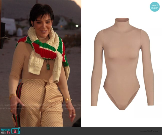 Skims Essential Long Sleeve Mock Neck Bodysuit worn by Kris Jenner (Kris Jenner) on The Kardashians