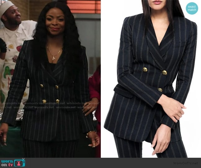 Smythe Pinstripe Cotton Blend Denim Blazer worn by Ava Coleman (Janelle James) on Abbott Elementary