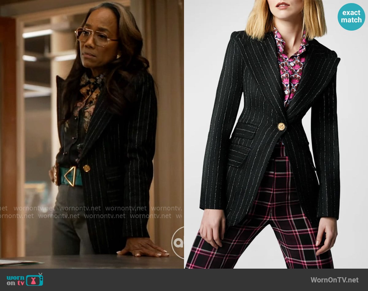 Smythe Birkin Pinstripe Wool Fitted Cutaway Blazer worn by Amanda Wagner (Sonja Sohn) on Will Trent