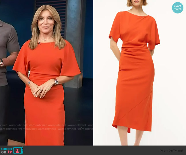 Staud Amelie Midi Dress worn by Kit Hoover on Access Hollywood