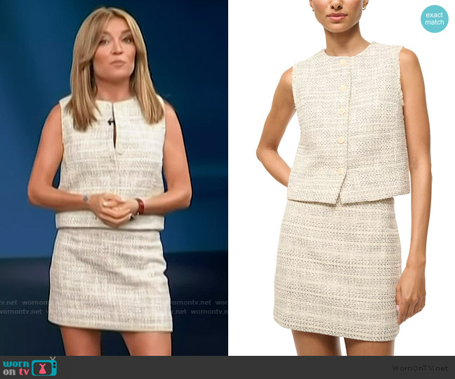 Staud Veronica Tweed Vest worn by Kit Hoover on Access Hollywood