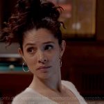 Stella’s white v-neck fluffy sweater on Chicago Fire