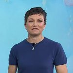 Stephanie’s blue short sleeve sweater on Today