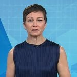 Stephanie's navy pleated sleeveless top on Today Stephanie's navy pleated sleeveless top on Today