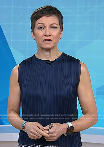 Stephanie’s navy pleated sleeveless top on Today