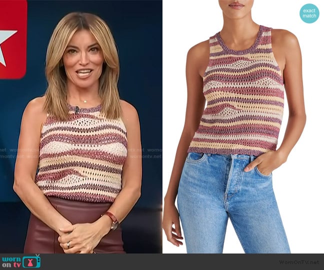 Steve Madden Hannah Metallic Open Stitch Sleeveless Sweater worn by Kit Hoover on Access Hollywood