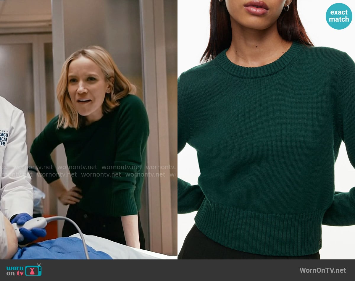 Sunday Best Brendah Sweater in Scarab worn by Hannah Asher (Jessy Schram) on Chicago Med