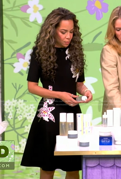 Sunny’s black floral embroidered mini dress on The View