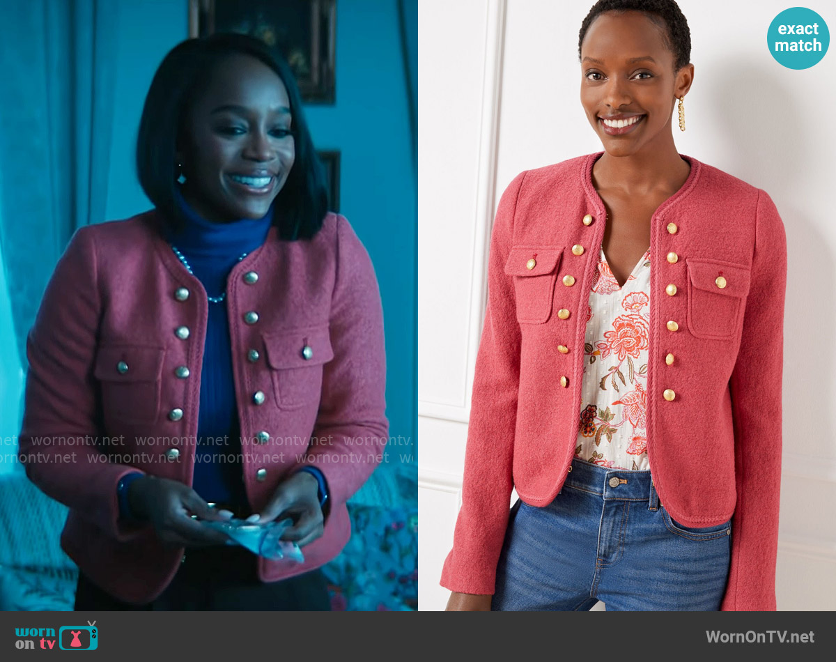 Talbots Berkshire Wool Blend Crop Jacket worn by Catherine (Aja Naomi King) on Grosse Pointe Garden Society