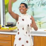 Tamron’s white polka dot print dress on Tamron Hall Show