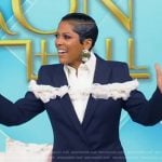 Tamron’s navy lace trim blazer on Tamron Hall Show