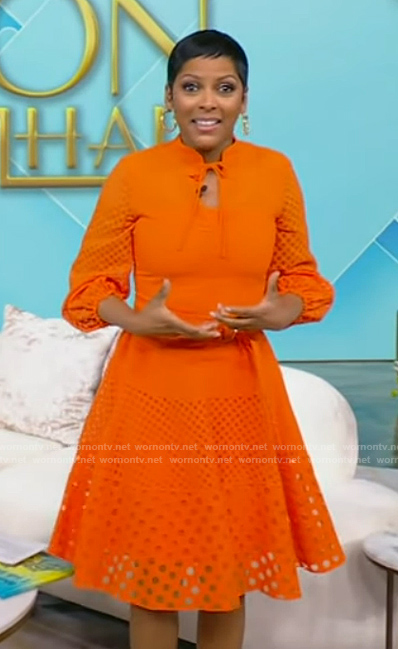 Tamron’s orange eyelet shirtdress on Tamron Hall Show
