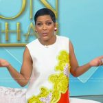 Tamron’s paisley print shift dress on Tamron Hall Show