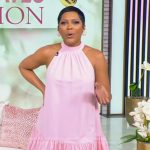 Tamron’s pink halter maxi dress on Tamron Hall Show