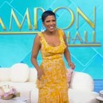 Tamron’s yellow floral print ruffle dress on Tamron Hall Show