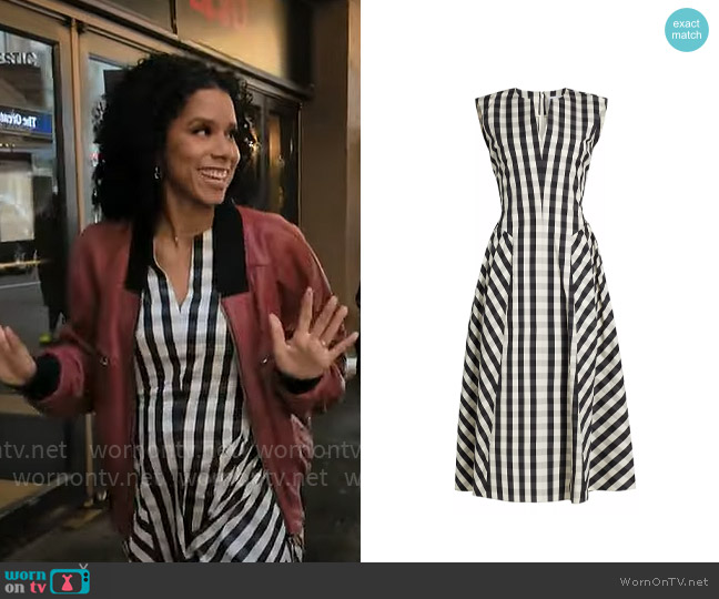 Tanya Taylor Candace Gingham Midi-Dress worn by Adriana Diaz on CBS Mornings