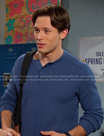 Tate’s blue waffle henley shirt on Days of our Lives