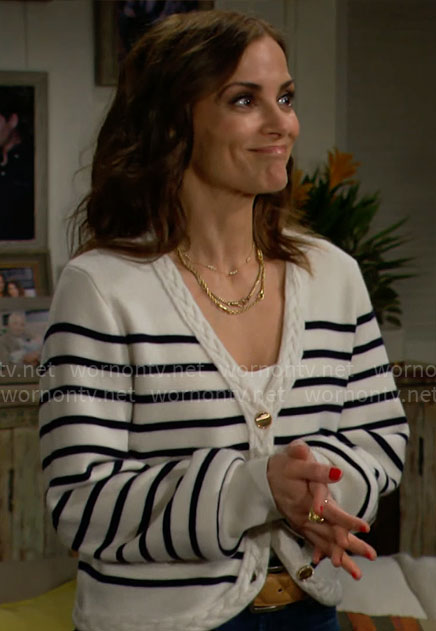 Taylor’s striped braid-trim cardigan on The Bold and the Beautiful