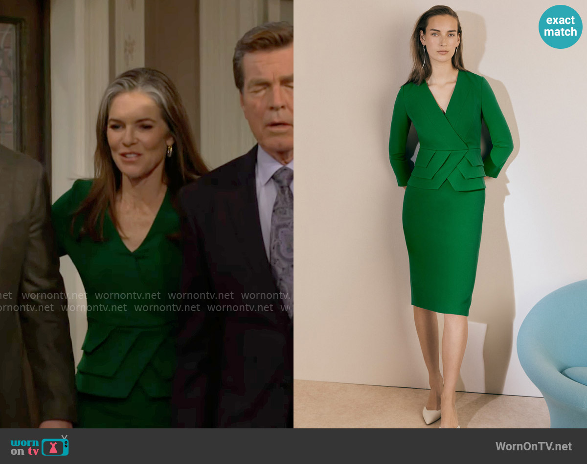 The Fold London Claremont Sculpt Stretch Crepe Dress in Laurel Green worn by Diane Jenkins (Susan Walters) on The Young and the Restless