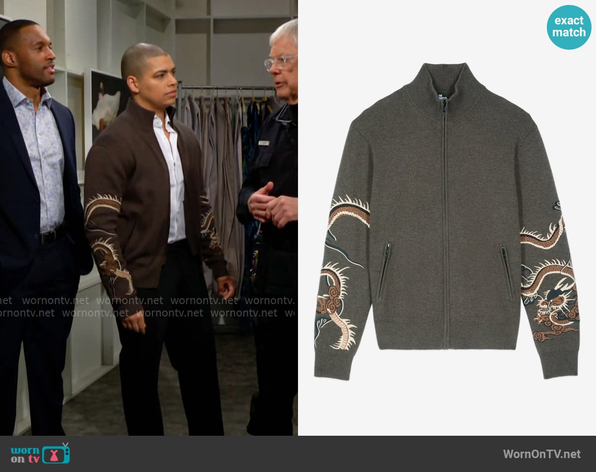 The Kooples Wool blend cardigan worn by Zende Forrester Dominguez (Delon De Metz) on The Bold and the Beautiful