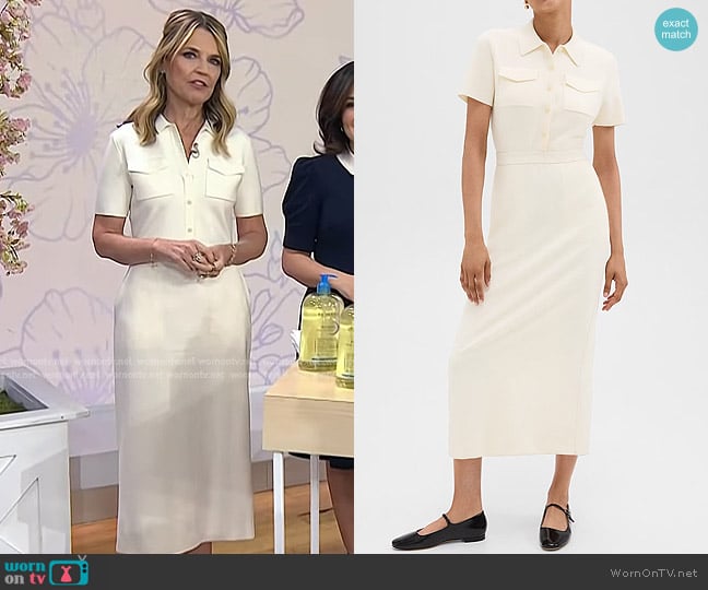 Theory Military Midi Dress in Admiral Crepe in Rice worn by Savannah Guthrie on Today