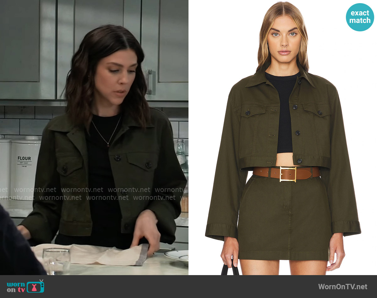 Theory Crop Trucker Jacket worn by Kristina Corinthos-Davis (Kate Mansi) on General Hospital