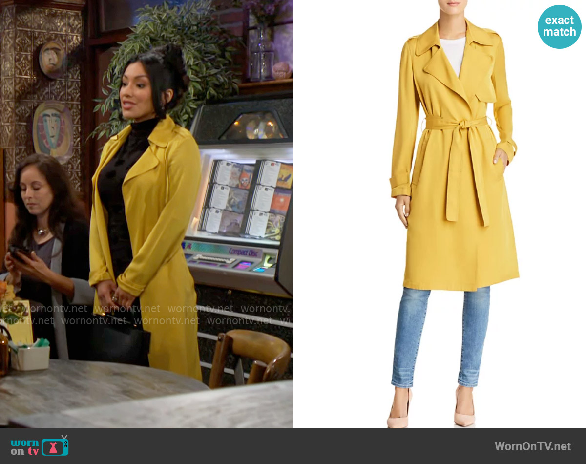 Theory Oaklane Trench in Pollen worn by Audra Charles (Zuleyka Silver) on The Young and the Restless