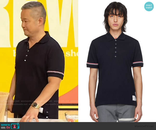 Thom Browne Navy Patch Polo worn by Danny Seo on The Drew Barrymore Show
