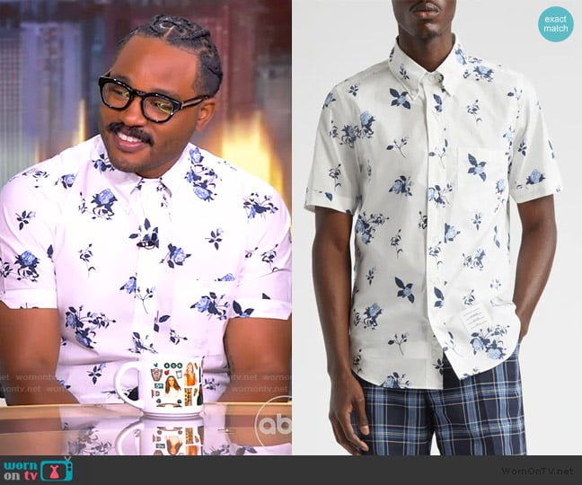 Thom Browne Straight Fit Floral Short Sleeve Cotton Poplin Button-Down Shirt worn by Ryan Coogler on The View