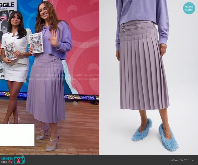 Tibi Grain De Poudre Convertible Pleated Skirt in Taro worn by Hannah Berner on Good Morning America