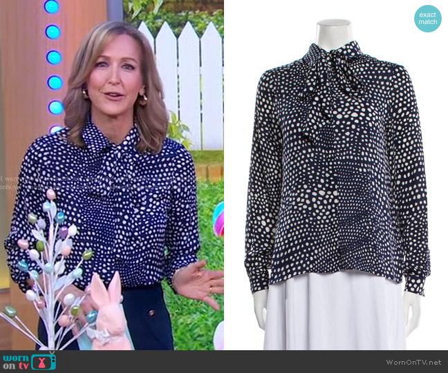 Tibi Polka Dot Long Sleeve Silk Blouse worn by Lara Spencer on Good Morning America