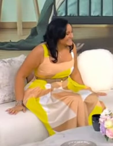 Tina’s geometric print dress on Tamron Hall Show