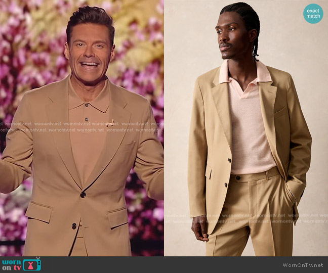 Todd Snyder Italian Gabardine Sutton Jacket in Khaki worn by Ryan Seacrest on American Idol