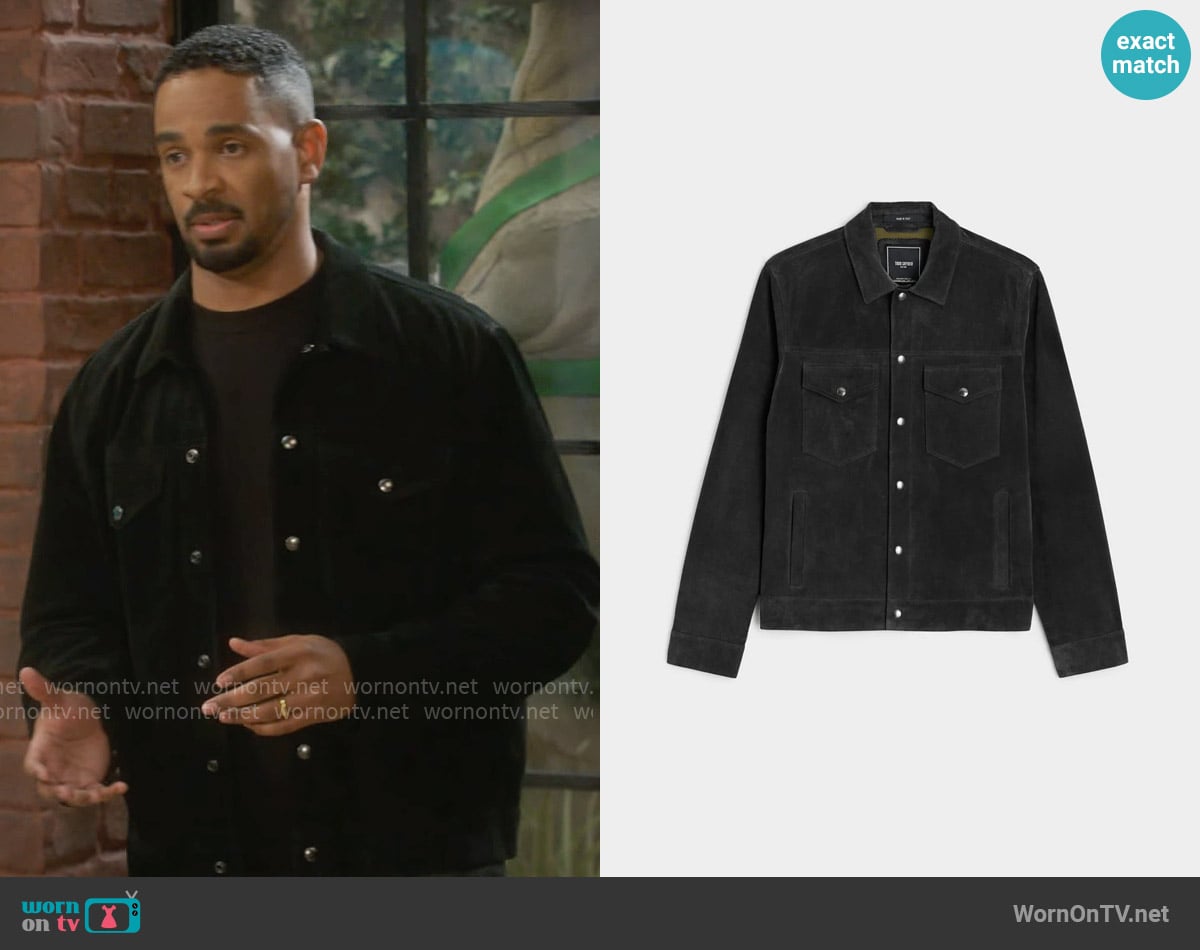 Todd Snyder Italian Suede Snap Dylan Jacket worn by Damon (Damon Wayans Jr.) on Poppas House