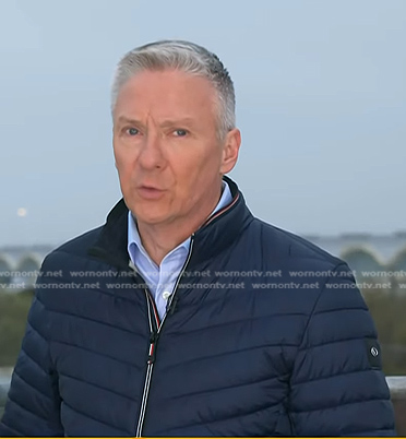 Tom Costello’s navy quilted jacket on Today